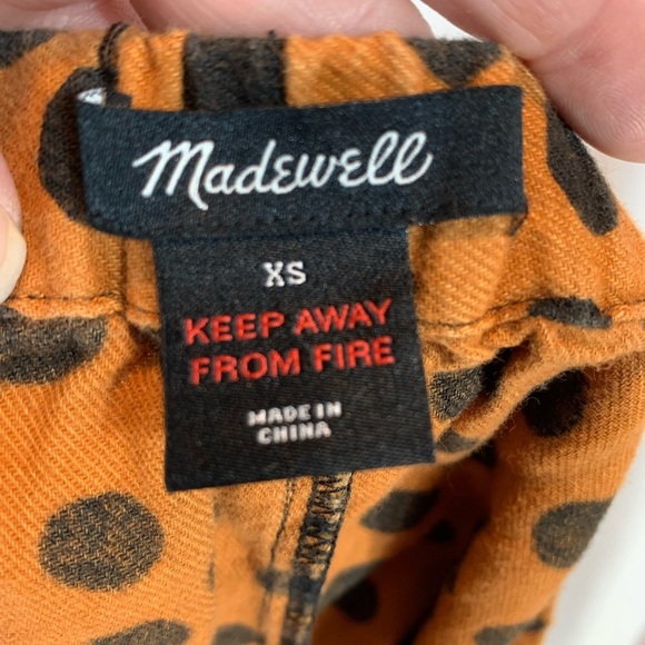 Madewell 100% Cotton Short Shorts - Orange with Black Polka Dots - size XSmall - Picture 4 of 5